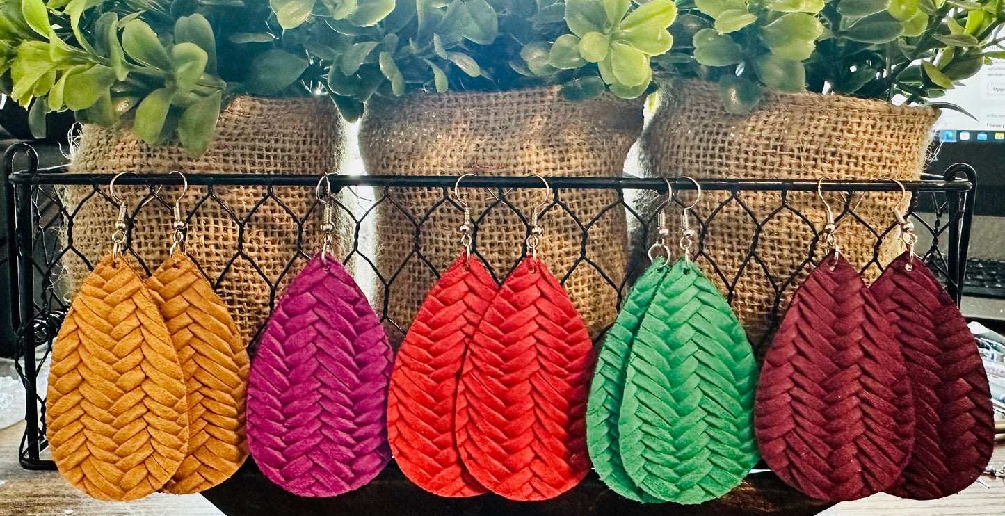 Fall Jewel Time Leather Braided Teardrops